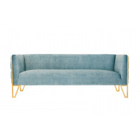 Manhattan Comfort SF008-OB Vector 81.5 in. Ocean Blue and Gold Velvet 3-Seat Sofa